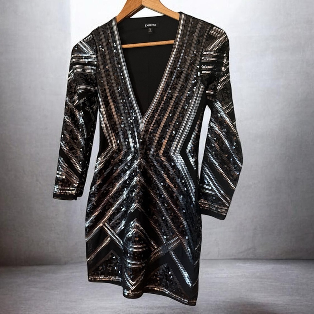 EXPRESS Black Silver Sequin Mini Dress XSP